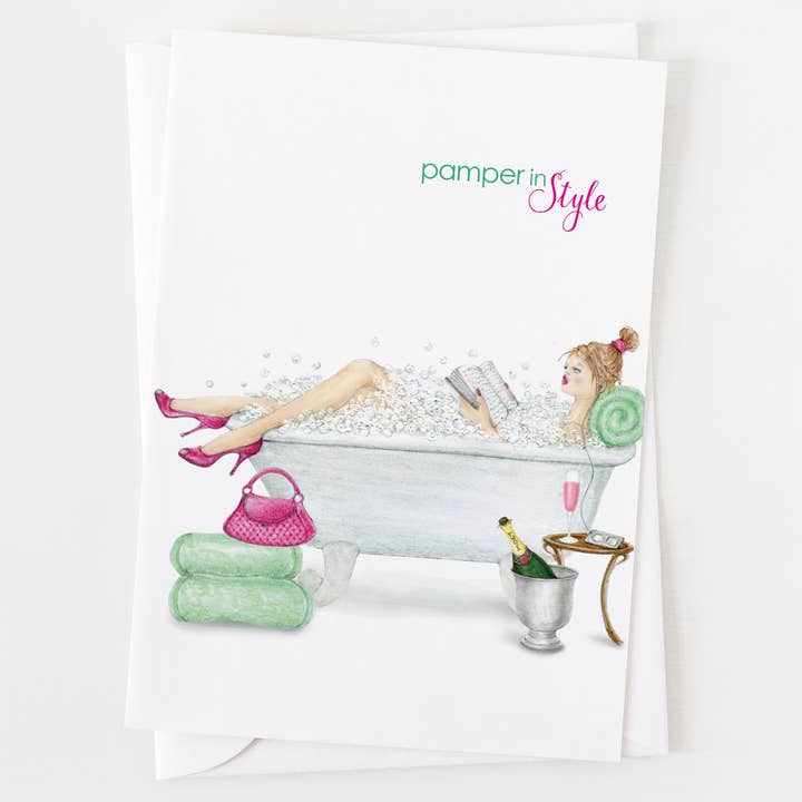 Pamper in Style Birthday Greeting Card C_1105 for wholesale by Ann Scott Design