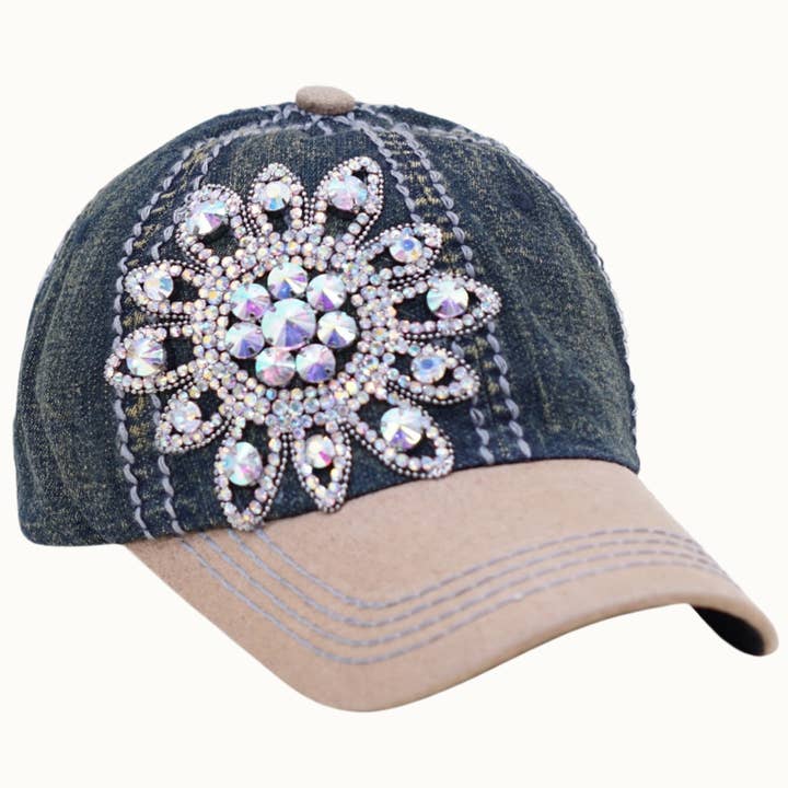 Olive & Pique - Wholesale Baseball Cap - Women's - Sunflower Bejeweled Glitz Two-Toned Cap, Adjustable