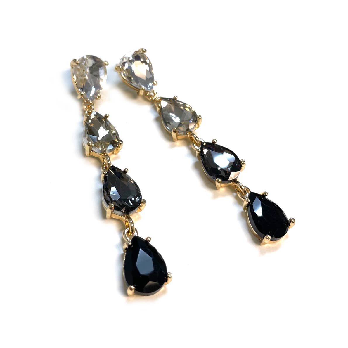StarryNYC - Wholesale Dangle Earrings - Glass Stone Teardrop 4 Link Iridescent Crystal Earrings0