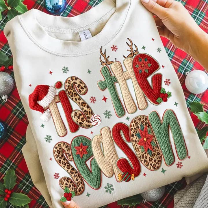 NVC Ecommerce LLC - Wholesale T-Shirt (Graphic) - Women's - Leopard Tis The Season Latch Hook Yarn Faux Crochet Shirt3