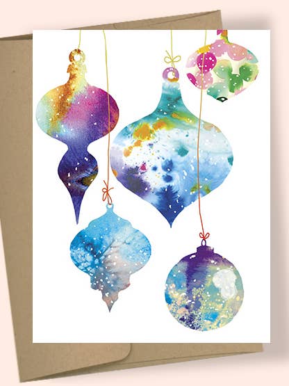 CHRISTMAS WATERCOLOR ORNAMENTS WATERCOLOR GREETING CARD for wholesale by Studio Masha D'yans