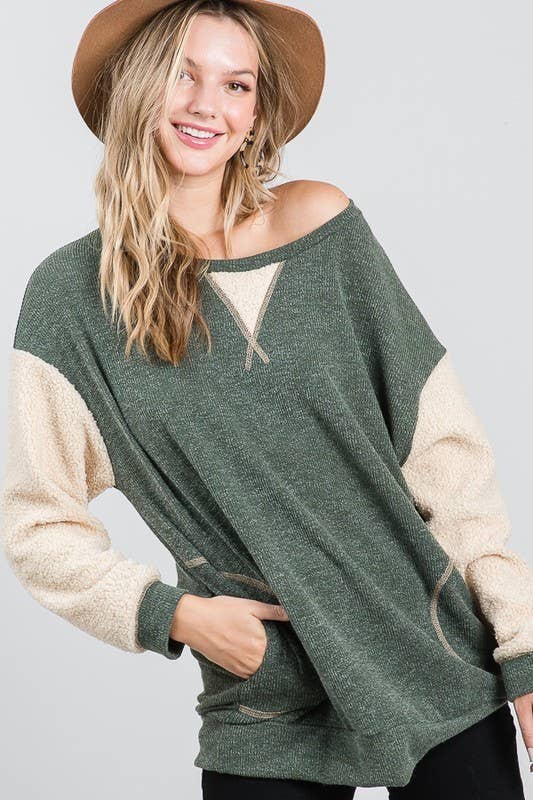JADE BY JANE - Wholesale Tunic Sweater - Women's - Teddy Sleeve Sweater Top - KRT11703