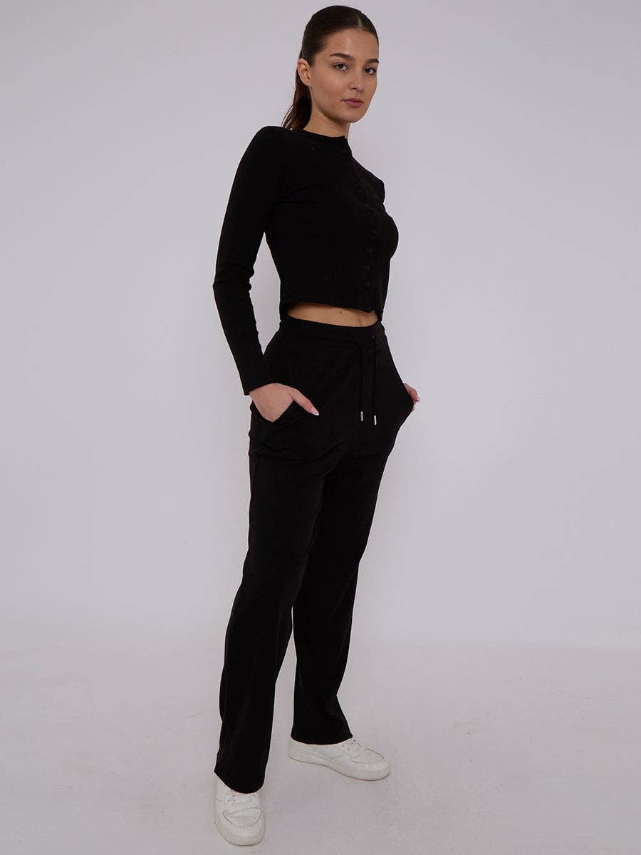 AX Labels - Wholesale Top & Pant Set (NOT Loungewear) - Women's - Ribbed Front Button Detail Top & Wide Leg Trouser Co-ord47