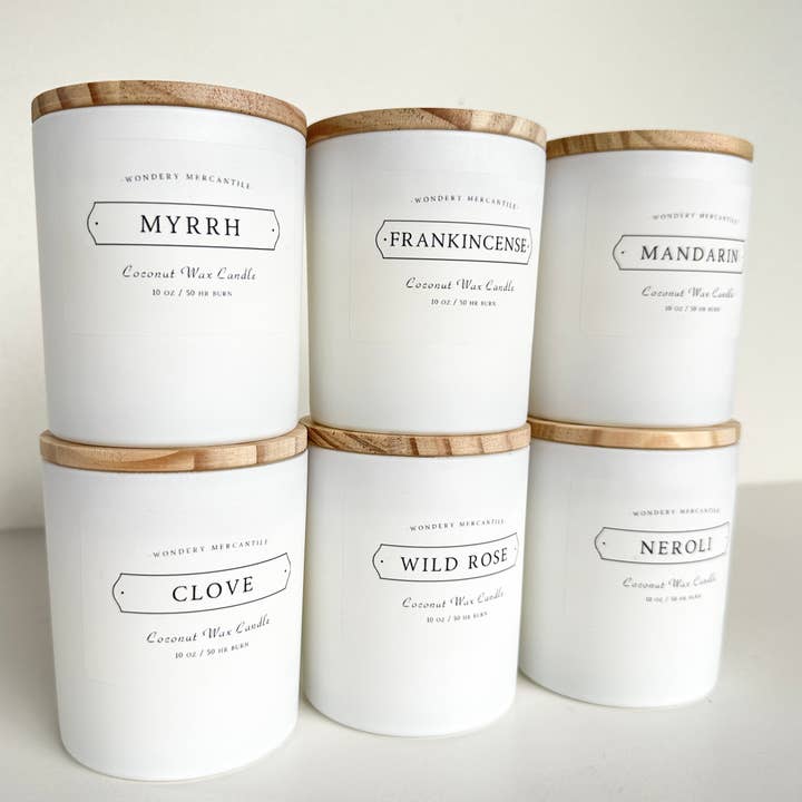 Wondery Mercantile – wholesale Jar/filled candle – Frankincense Aromatherapy Coconut Wax Candle | Clean Burning5