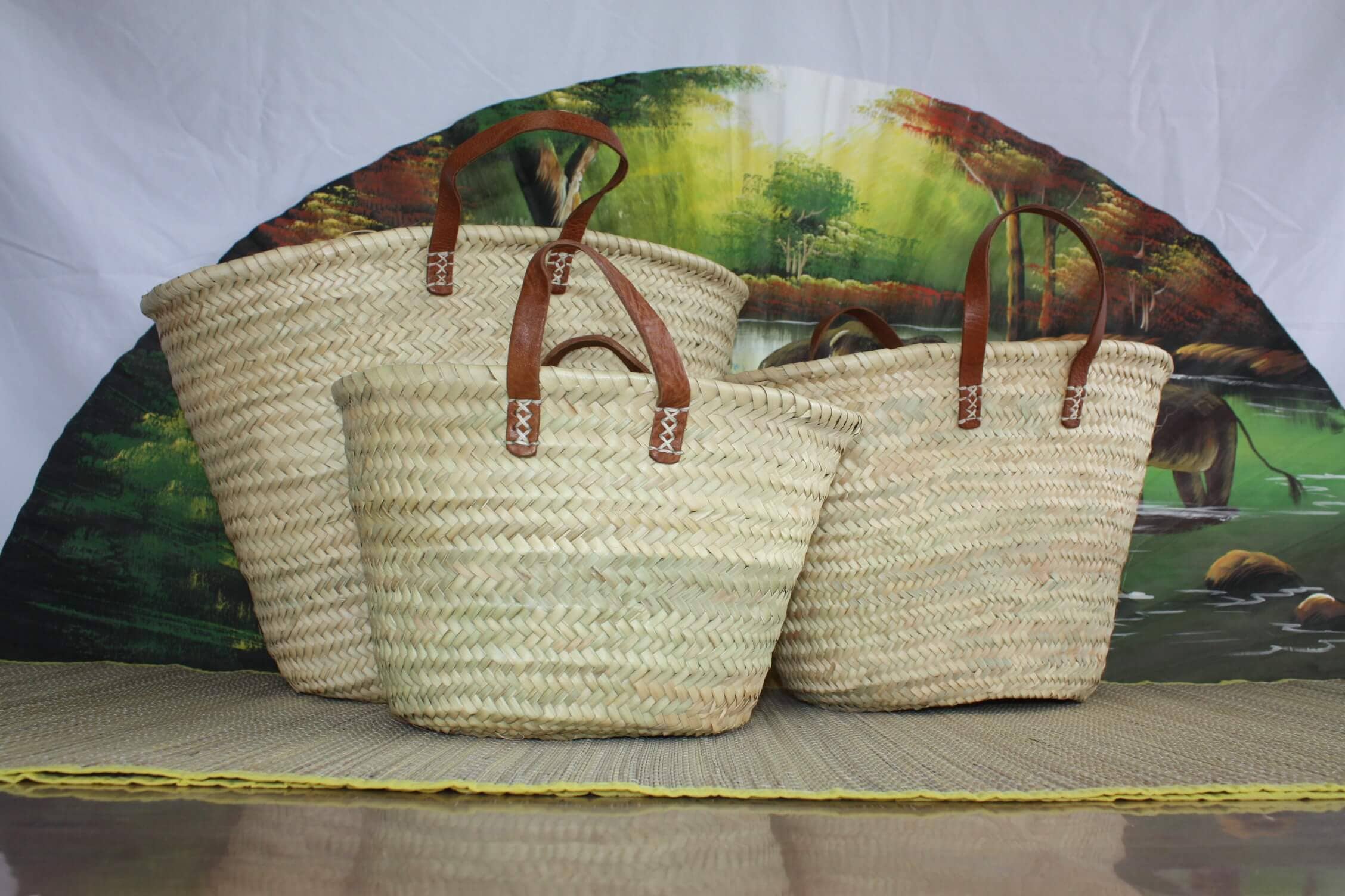 Boutique Huléti - Wholesale Grocery/shopping bag - Moroccan shopping baskets - MEDIUM + LARGE + XXL - Straw basket bag Tote bags markets shopping beach natural palm tree2