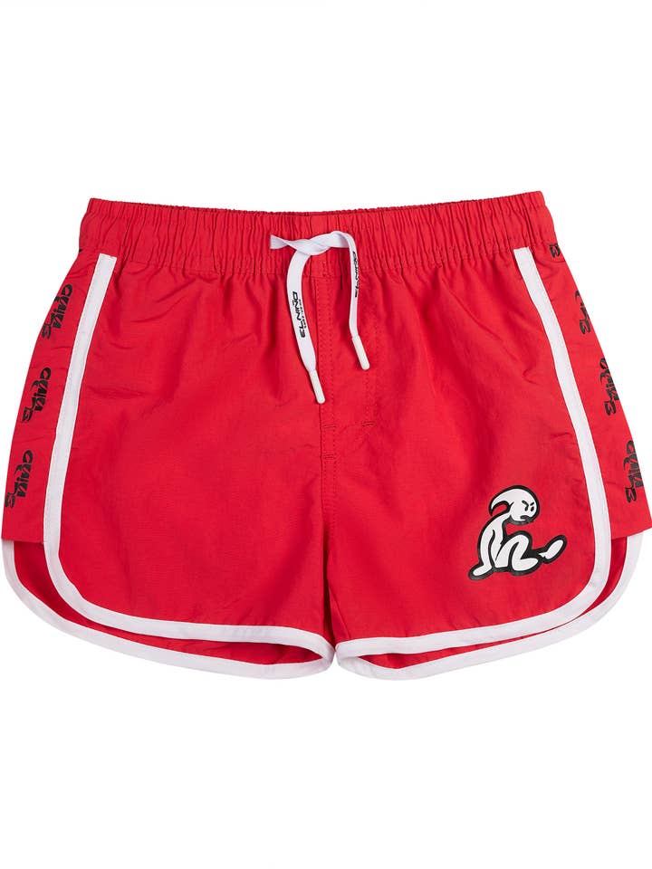 Red beach swimsuit 100% recycled polyester, the boy for wholesale by El NiƱo Tarifa