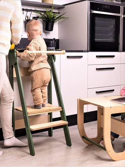 Space Saving Kitchen Step Stool, Toddler Kitchen Step Stool, Montessori Kitchen Helper, Foldable Kitchen Tower, Learning Kitchen Stool for wholesale by Family-scl