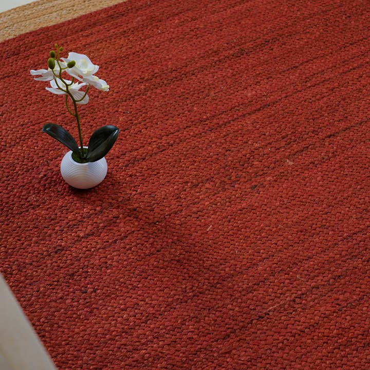 Chouhan Rugs - Wholesale Area rug - Custom Size Red Jute Rug With Natural Border Large Area Rug12