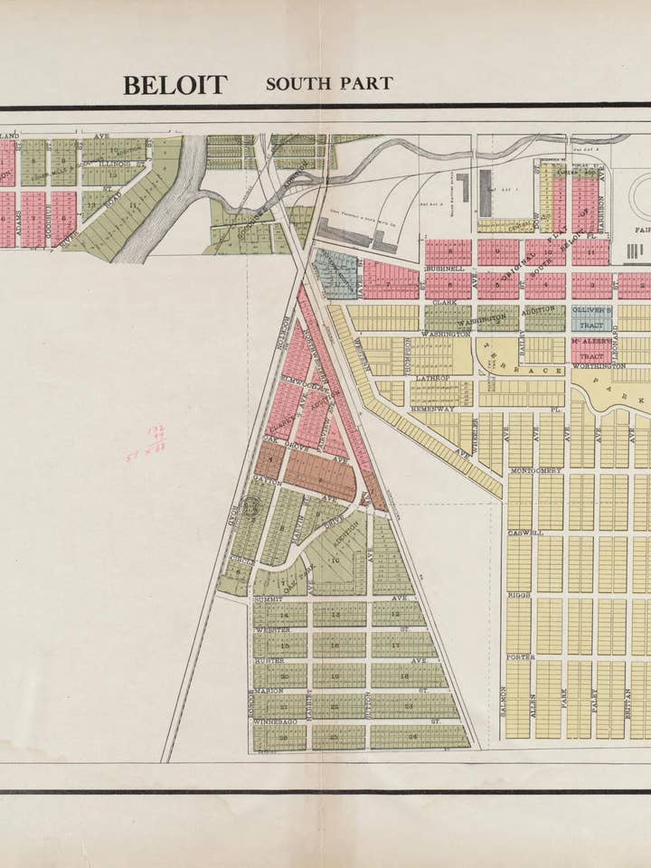 Beloit - Södra delen från Standard Atlas of Rock County, Wisconsin 1917 för wholesale av Relic Map Co.