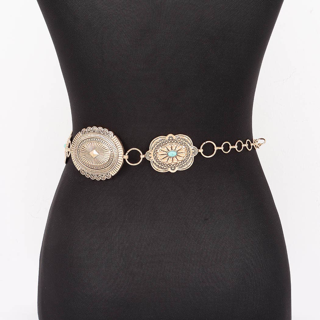 3AM BY H&D ACCESSORIES - Wholesale Belt - Women's - Vintage Style Engraved Medallion Chain Belt3