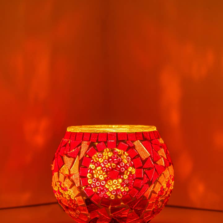 KAFTHAN - Wholesale Candle Holder - Large Mosaic Glass Candle Holders | Christmas Holiday Decor33