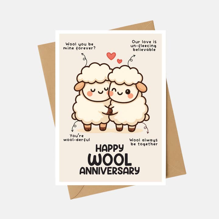 Anniversary Card - Wool Anniversary card - A6 for wholesale by The Playful Press