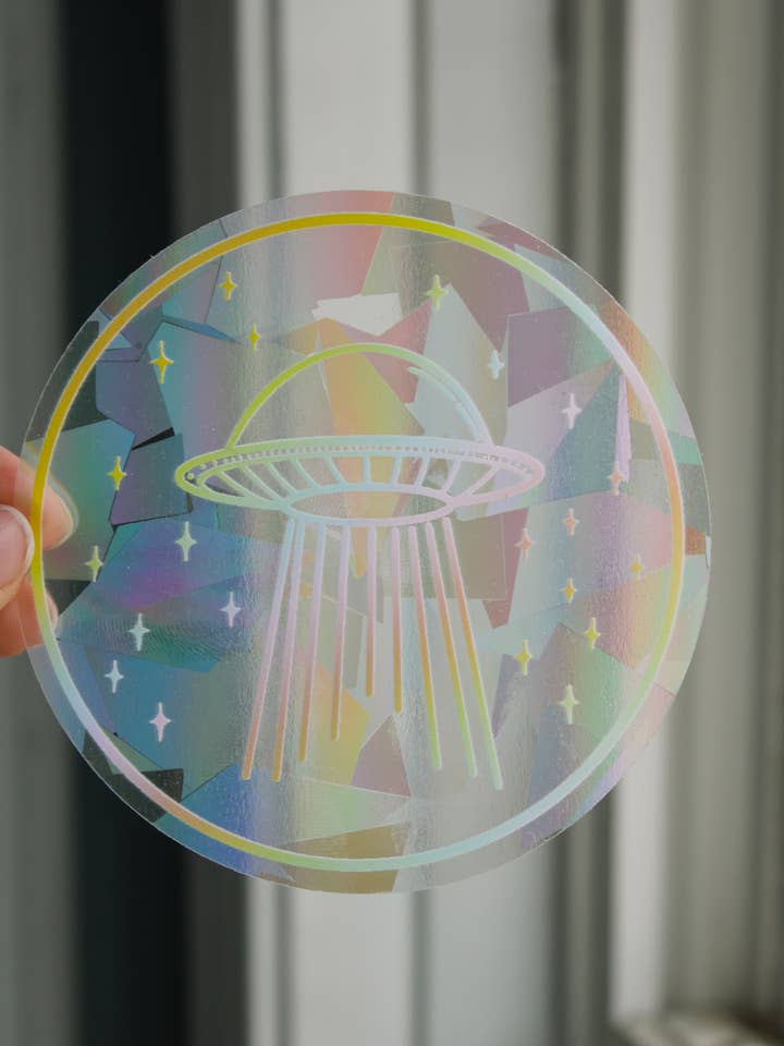 Pastel Rainbow UFO | Sun Catcher Decal for wholesale by Scribbles and Doodlez