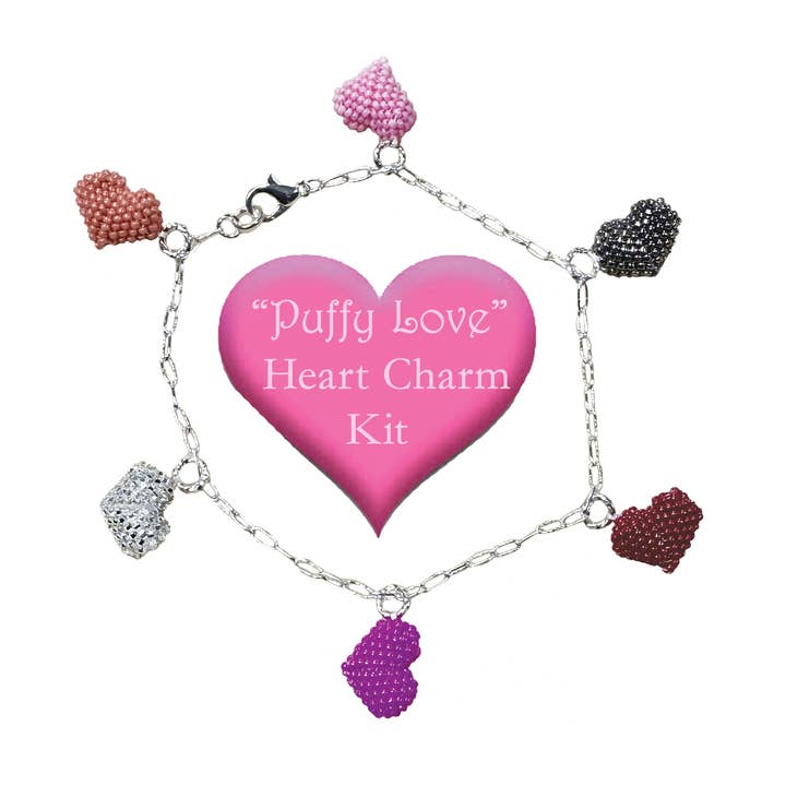 Puffy Love Heart Charm Bracelet Kit for wholesale by Glass Garden Beads Collective, PLLC