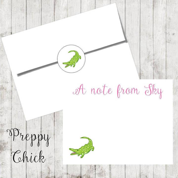 Tarjetas de notas personalizadas Preppy Gator, juego de 24, Florida para venta al por mayor de Moman Sales, Inc.