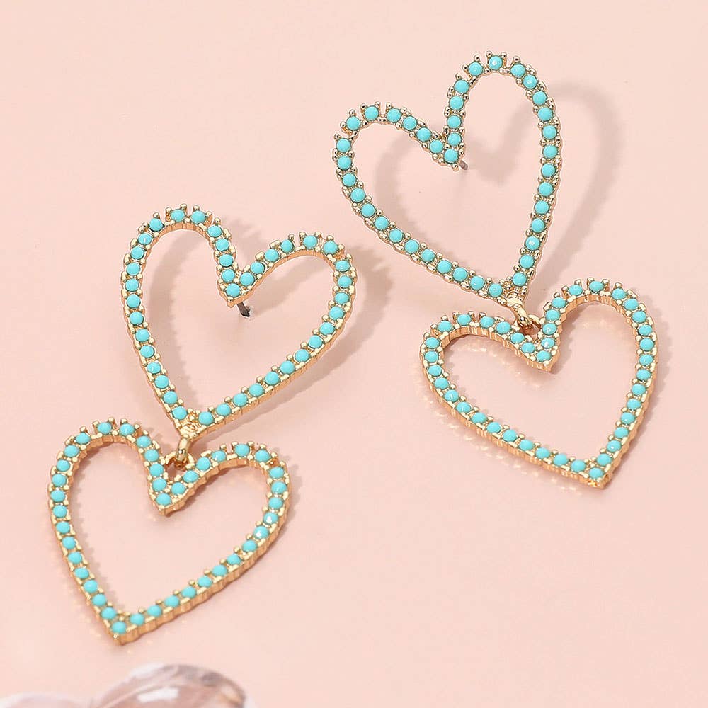 Sensibling Corp. - Vente Boucles d'oreilles pendantes - Boucles d'oreilles pendantes à maillons en cœur ouvert pavées de pierres3