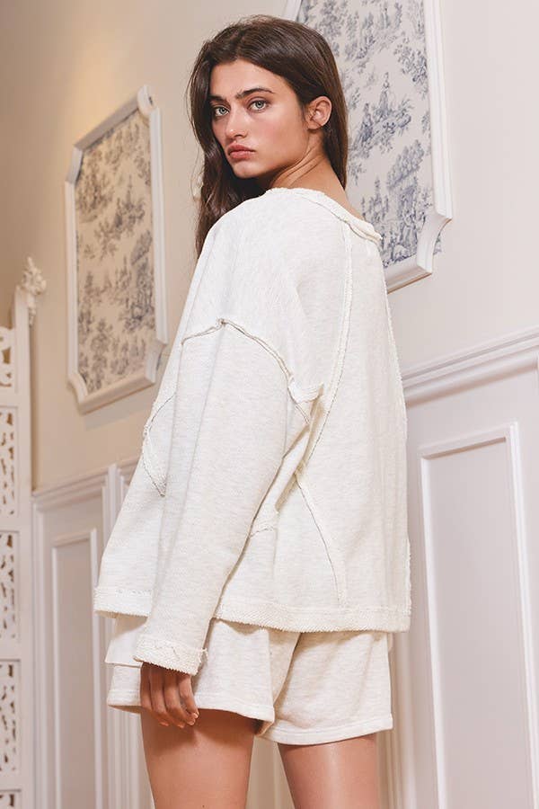 BUCKETLIST INC - Wholesale Sweatshirt - Women's - T1153-1 Oversized Solid Raw Edge Detail Long Sleeves Top20