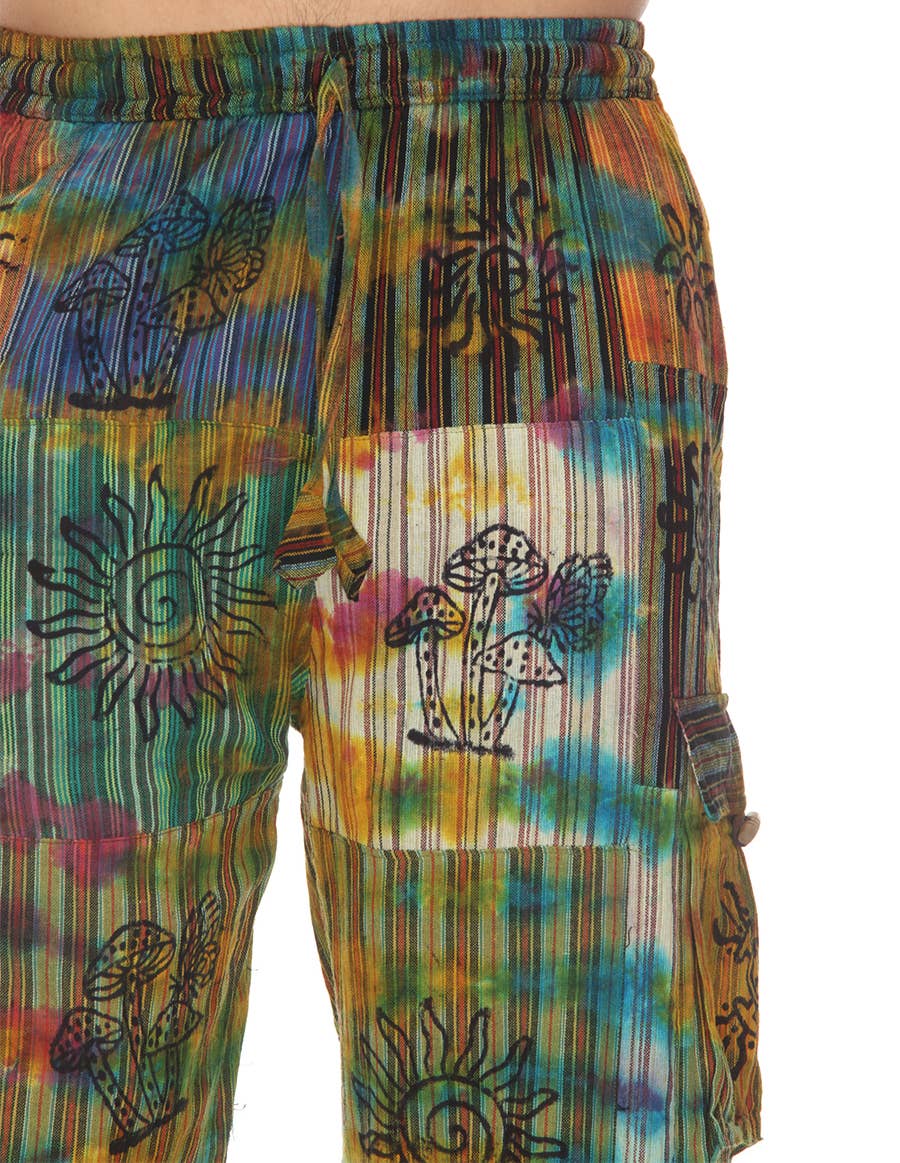 Multi Pantaloni Boho Hippie in cotone con toppa a righe tie-dye in vendita all'ingrosso su Faire6