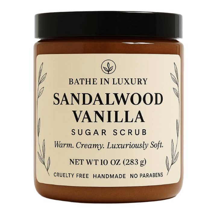 Sandalwood Vanilla Sugar Scrub for wholesale by Bathe in Luxury