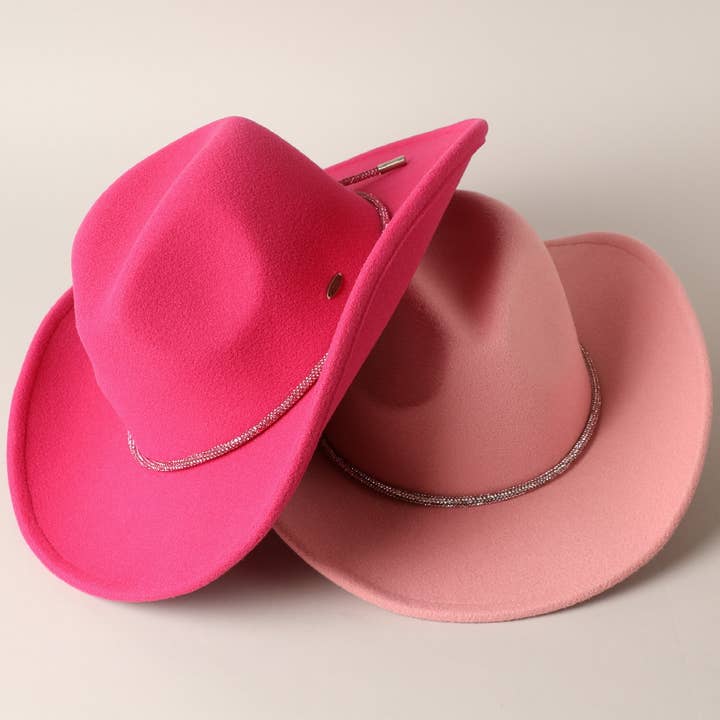 Fashion City - Wholesale Cowboy Hat - Women's - Vegan Felt Rhinestone String Cowboy Hat
