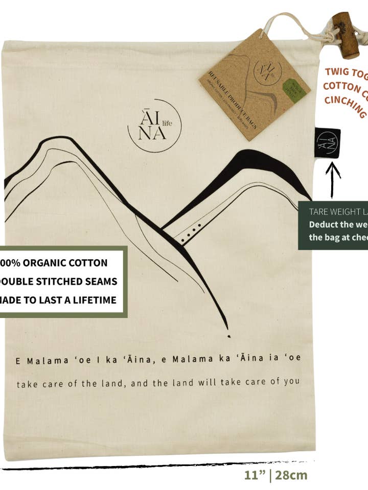 Hawaiian Reusable Muslin Bulk Bag | 100% Organic Cotton for wholesale by 'AINA life
