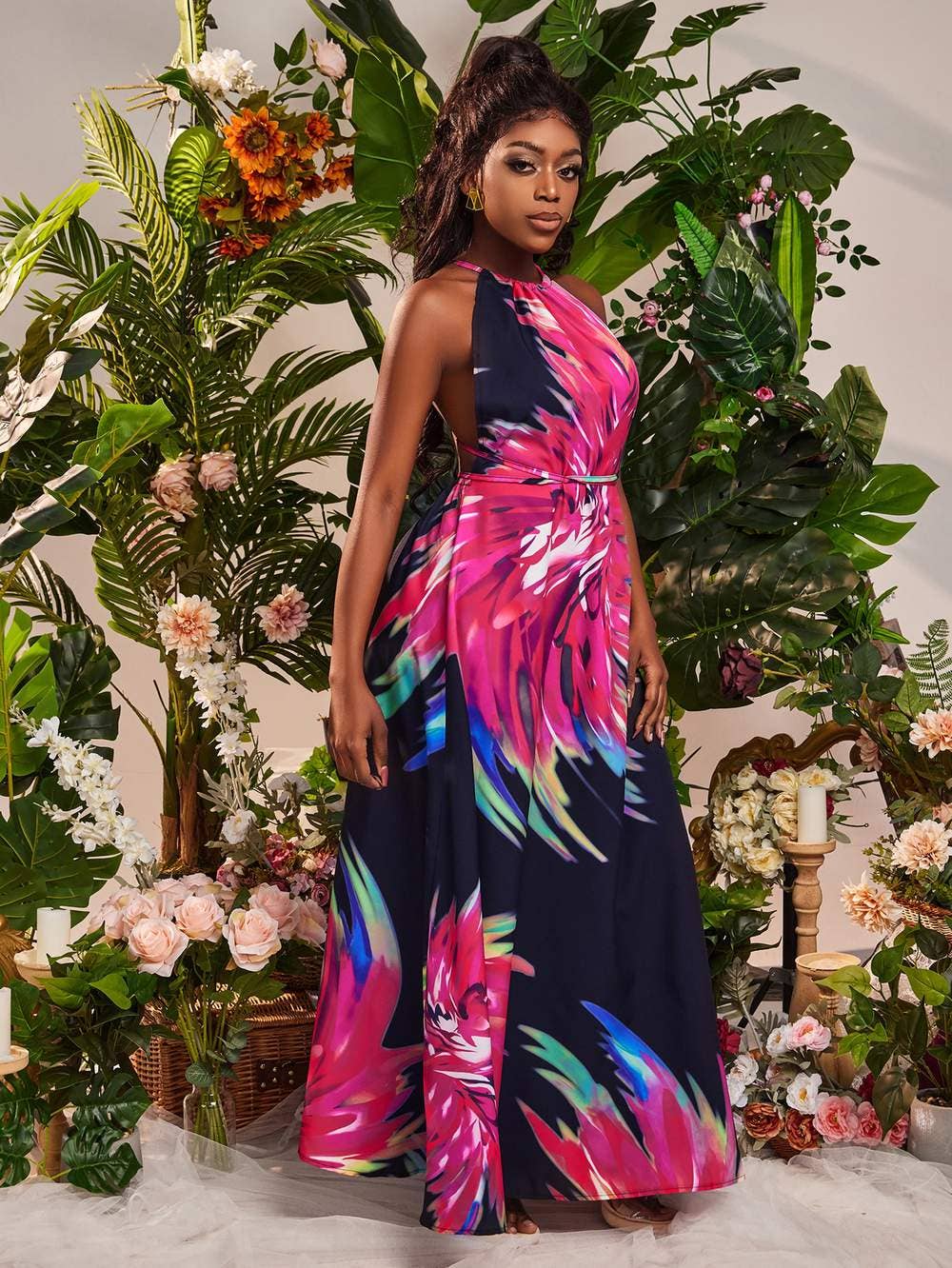 MULTICOLOR sxy tropical print backless dress for wholesale on Faire1