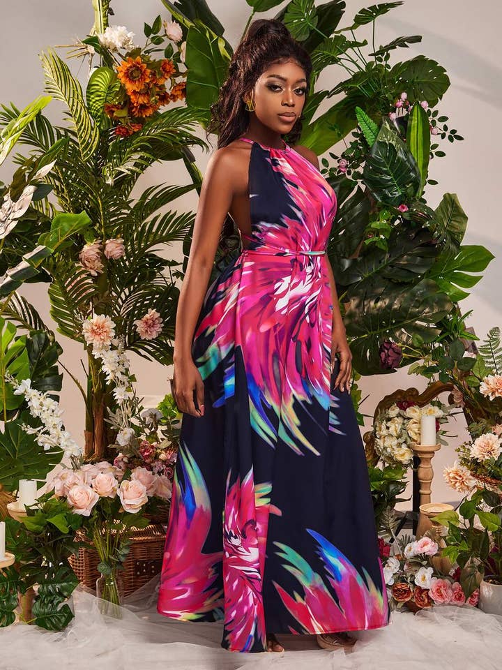 MULTICOLOR sxy tropical print backless dress for wholesale on Faire1