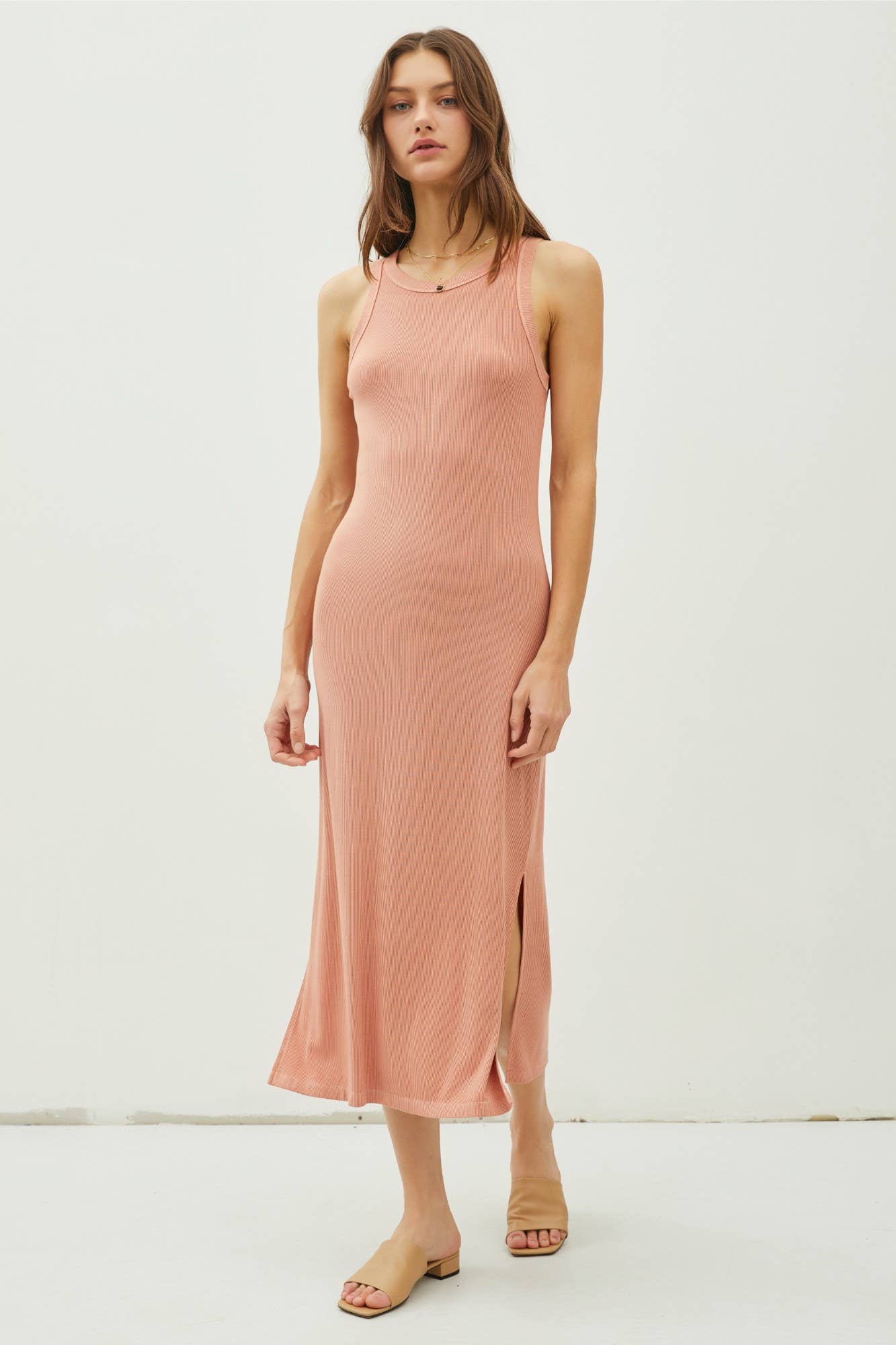 Be Cool - Wholesale Dress - Women's - RIBBED KNIT SIDE SLIT SLEEVELESS TANK MIDI DRESS29
