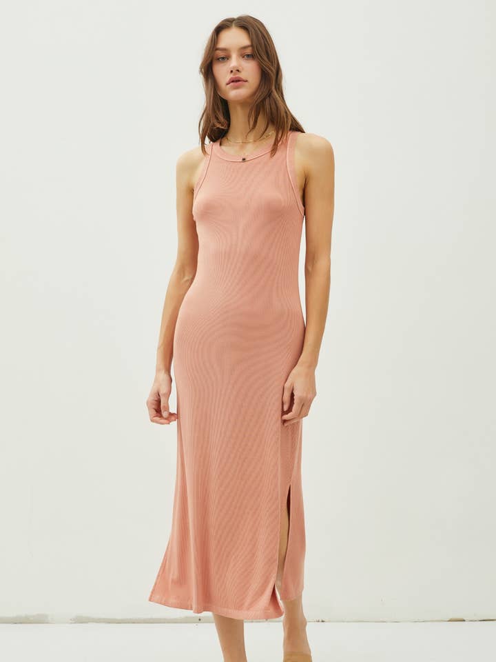 Be Cool - Wholesale Dress - Women's - RIBBED KNIT SIDE SLIT SLEEVELESS TANK MIDI DRESS29