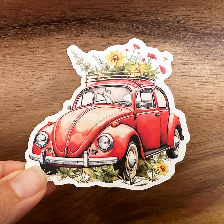 Missional Merch - Venta al por mayor Pegatina - Pegatina VW Beetle con flores, bonita pegatina, hippie Happy