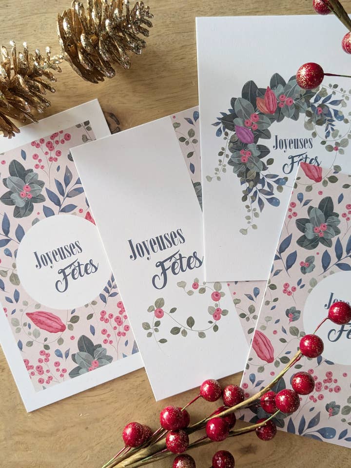 Set di 4 biglietti «Happy Holidays» per la vendita all'ingrosso da parte di Mathilde Garcia Illustration