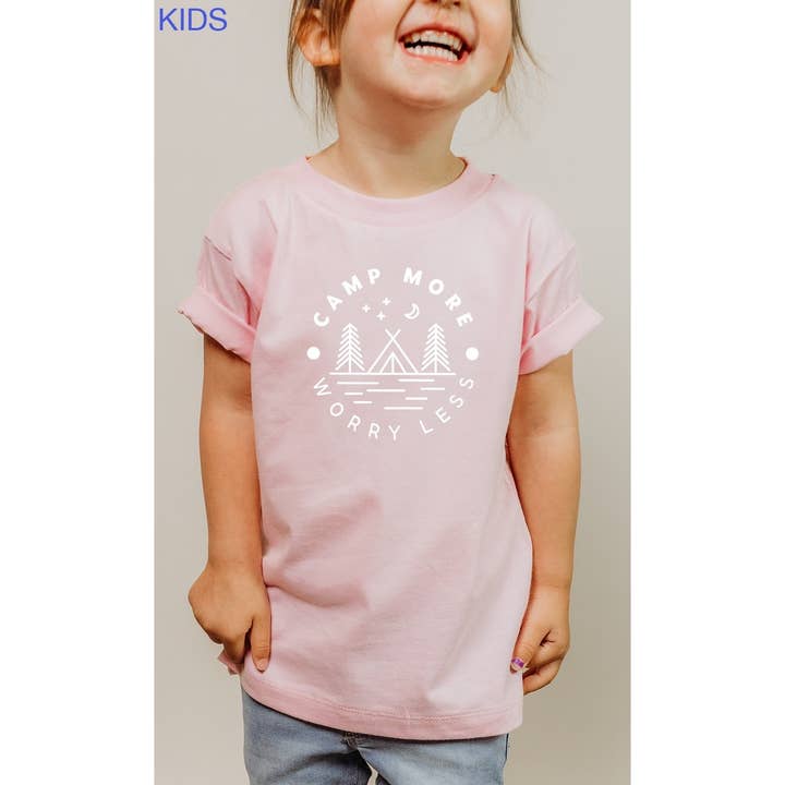 Camp More Worry Less Tent Forest Kids Graphic Tee for wholesale by Kids By Kissed Apparel