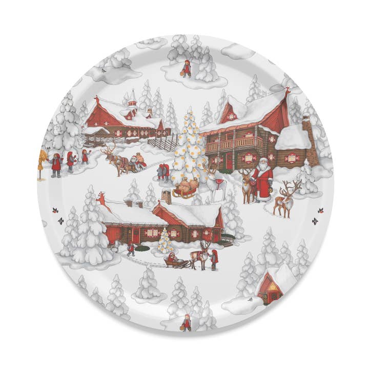 Aldeia do Pai Natal Offwhite/Vermelho Bandeja Redonda #2 por atacado de Arvidssons Textil
