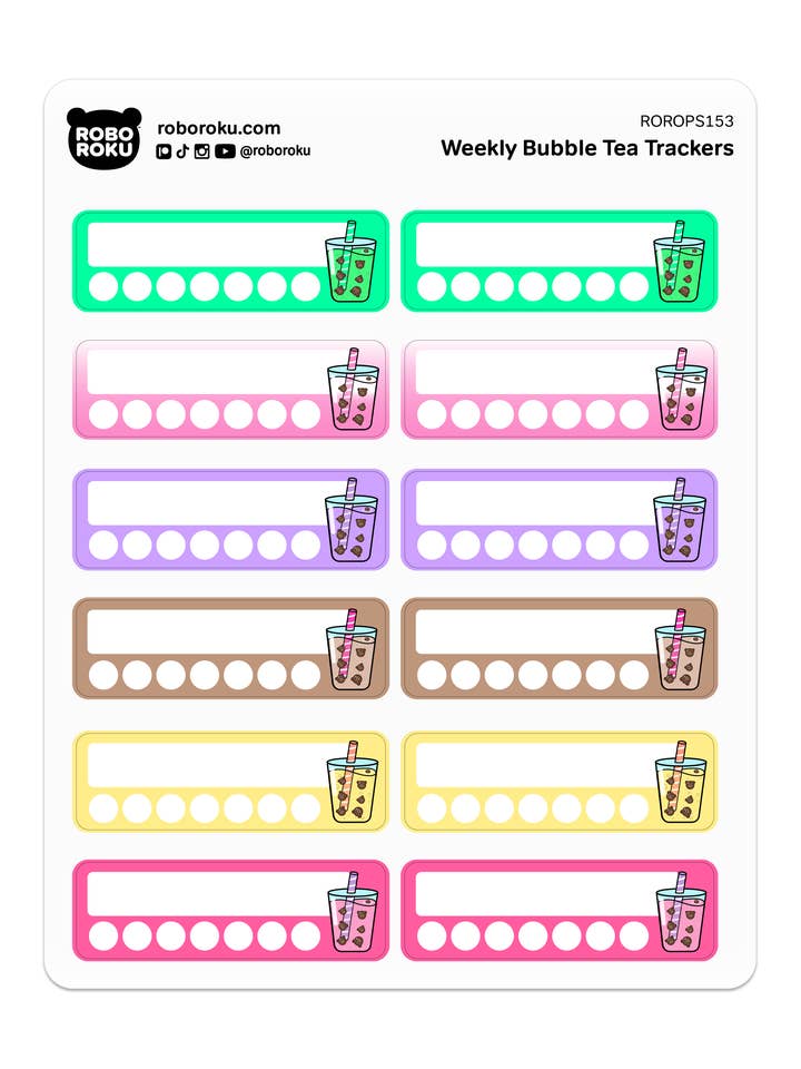 Bubble Tea Ugentlige Trackers - Planner klistermærker for engroshandel hos Robo Roku