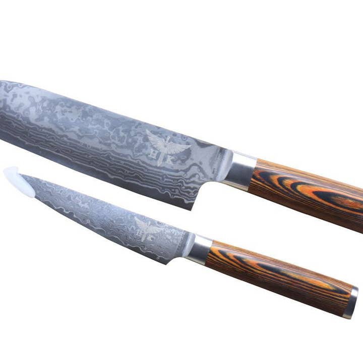 HTK - Vg10 Sanmai rostfritt Damaskus Santuko 8" Santuko för wholesale av HomeTown Knives.