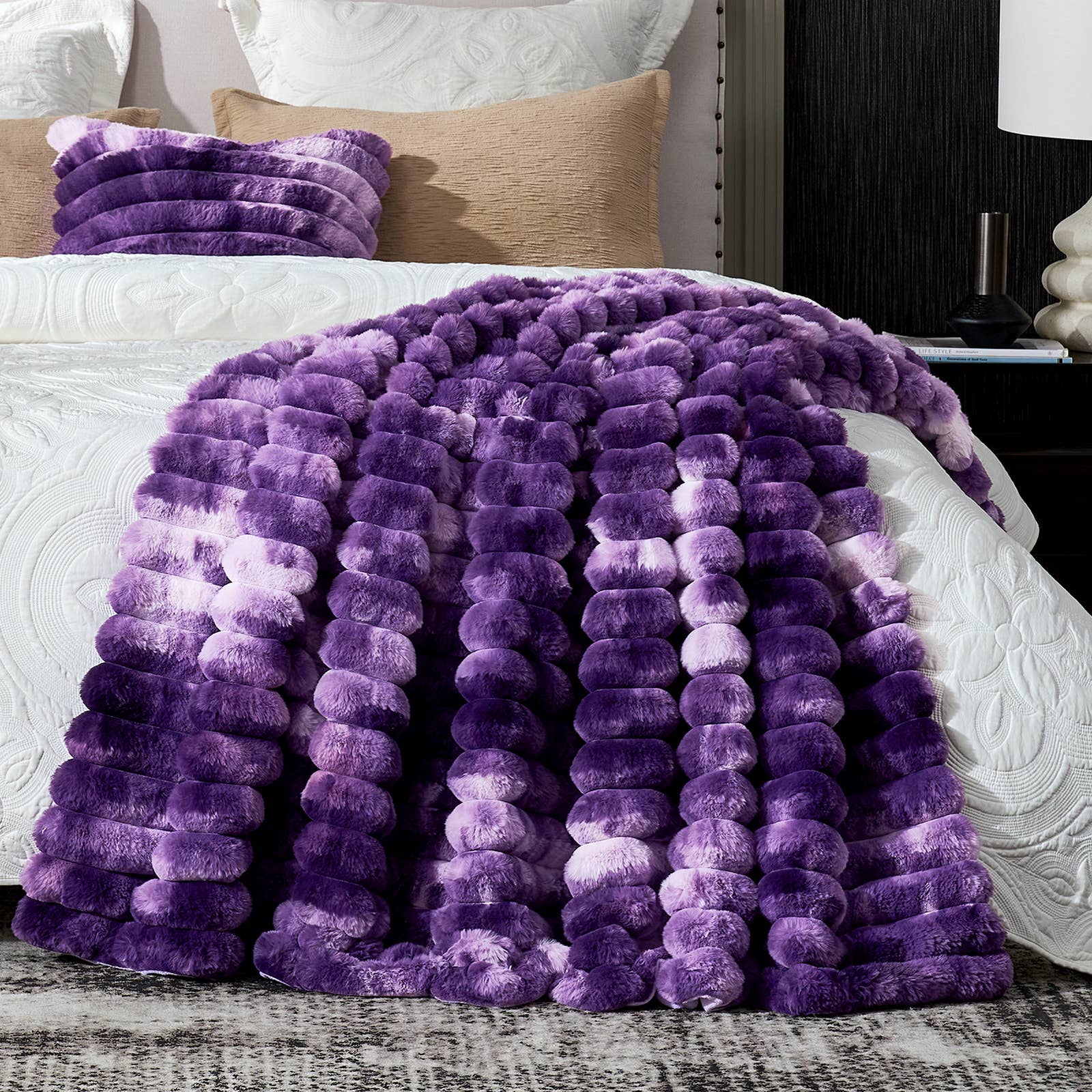 DreamValley - Wholesale Throw Blanket - CB Striped Faux Fur Warm Plush Throw Blanket, Tie-dye Color23