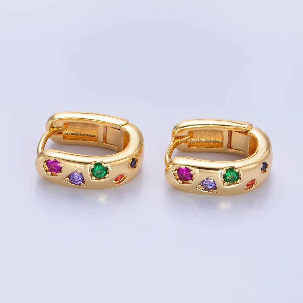 Aim Eternal - Wholesale Huggie Earrings - 24K Gold Filled Multicolor CZ U-Shaped Huggie Earrings | AB0020