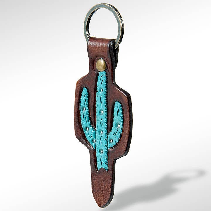 LS Western - Vente Porte-clés – unisexe - Porte-clés en cuir travaillé turquoise LC-ADKR163 Design Western Saguaro1