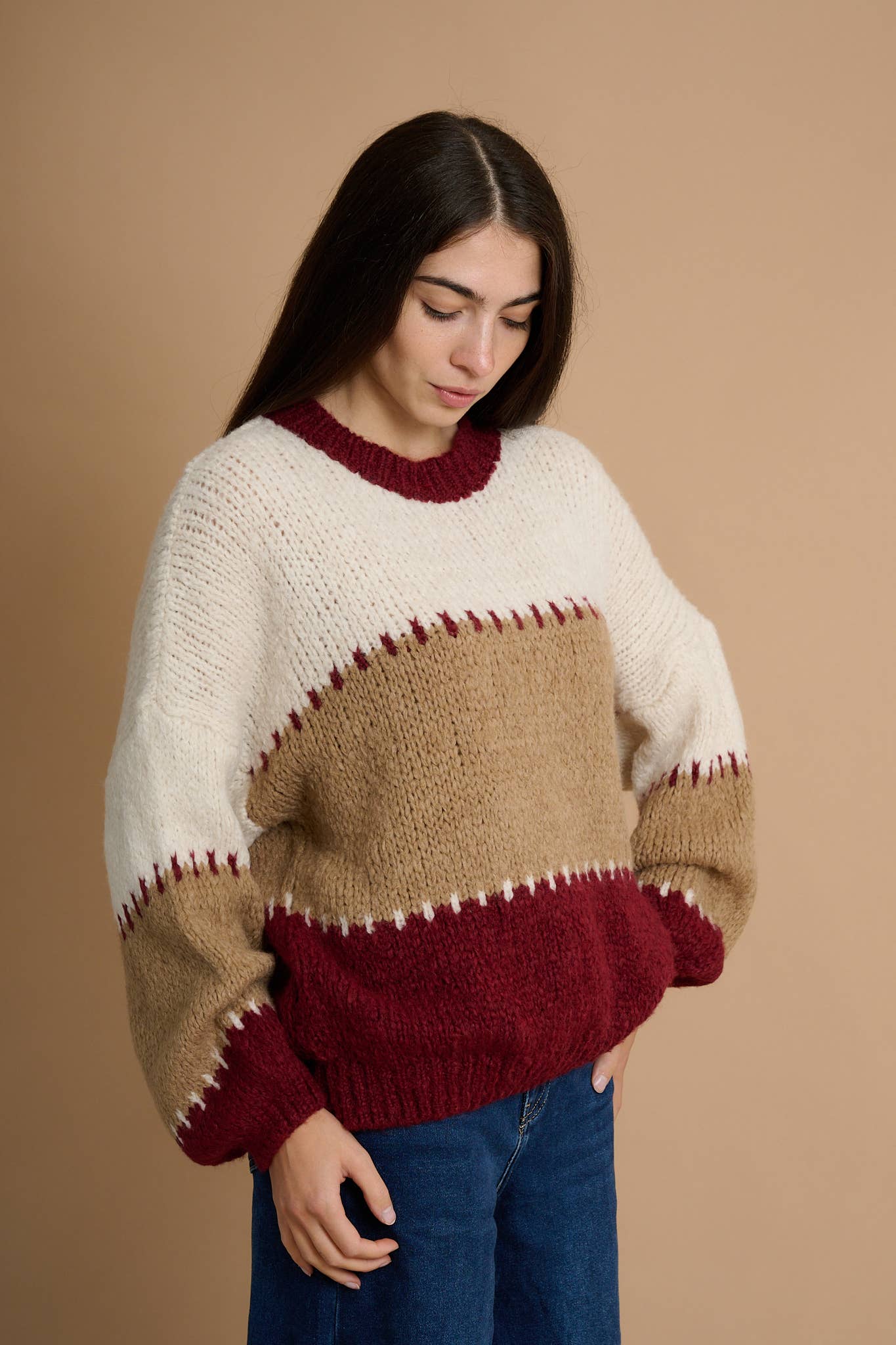 AMELÉ - Wholesale Knit Sweater - Women's - Color block sweater0