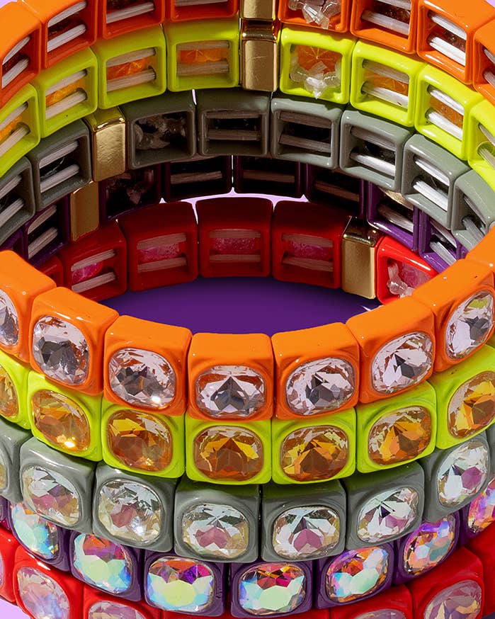 Taylor Elliott Designs - Wholesale Bangle Bracelet - Enamel Stretch Bracelet - Rounded Square Stones - Zoe5