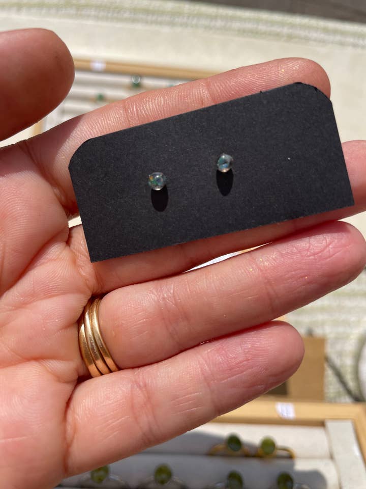 Tiny Opal Stud Earrings Sterling Silver for wholesale by Lynn Mineral