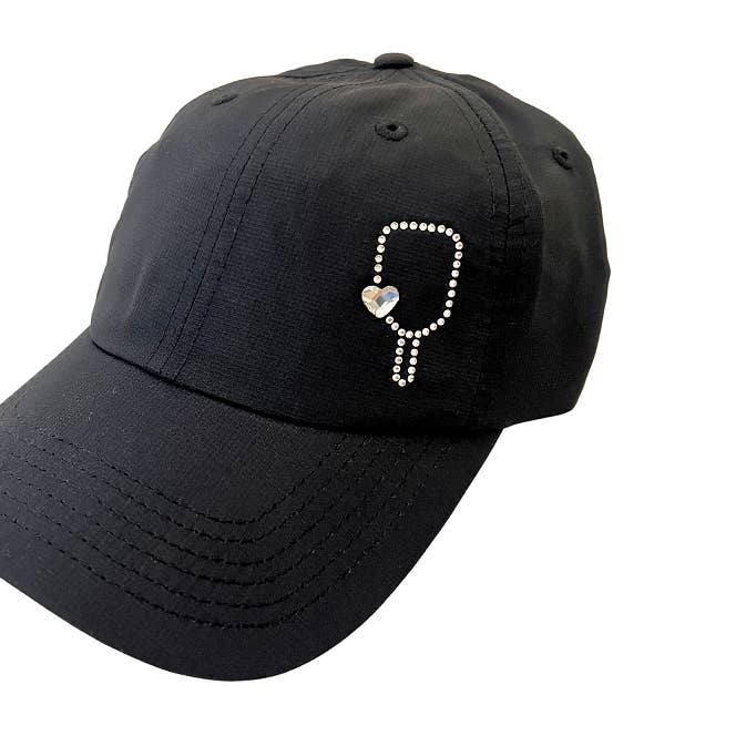 Kim High-Pony Cap with Crystal Pickleball Paddle & Heart for wholesale by dolly mama designs, inc