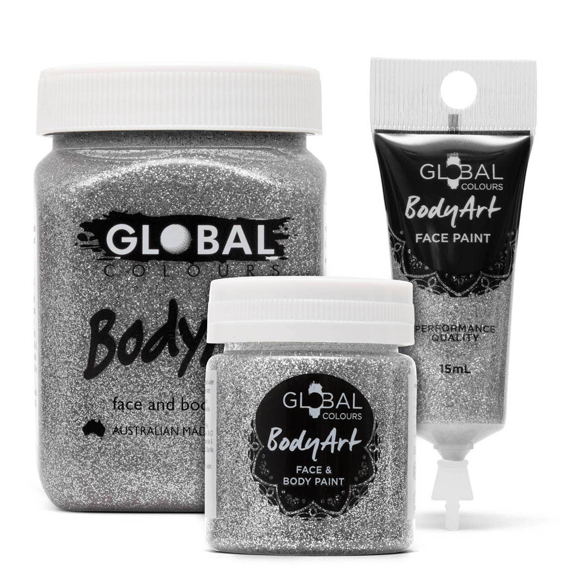 Global Colours - BodyArt - Wholesale Body glitter/shimmer - Silver Glitter - 45ml Face & BodyArt Gel0