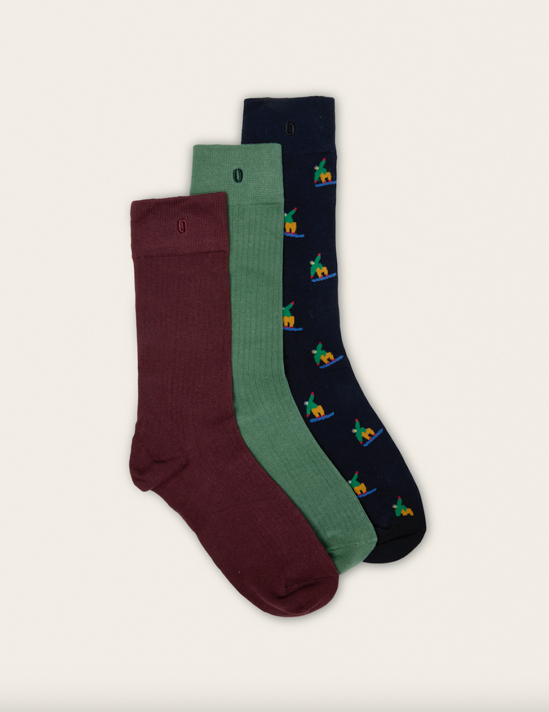 ODAJE - Wholesale Socks - Men's - 3-Pack Socks - Navy Green Burgundy Snowboarder1