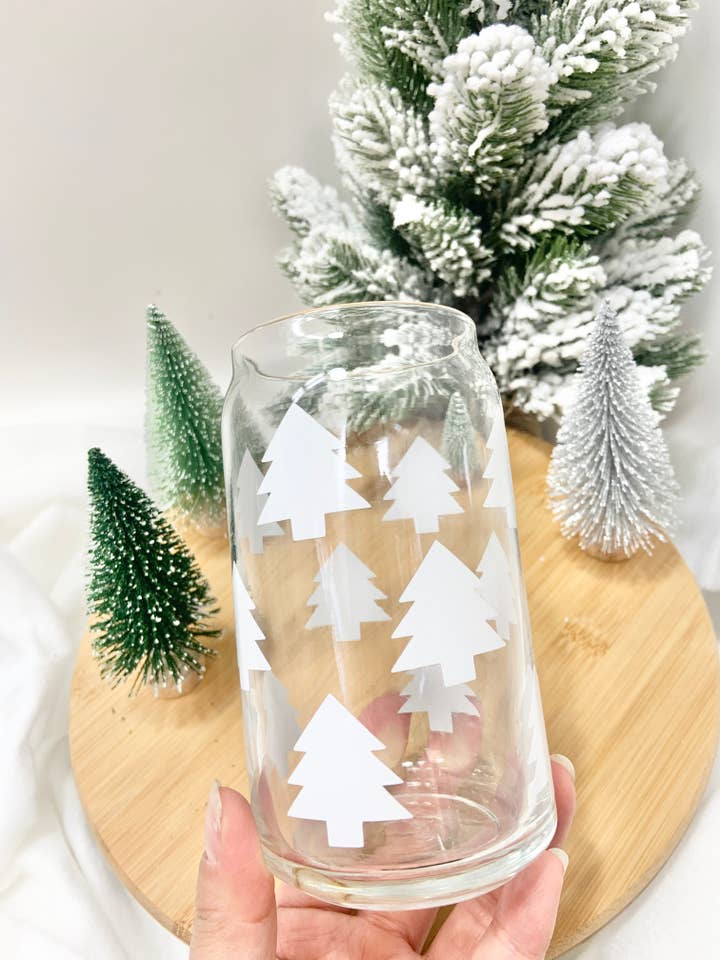 Christmas Tree 16 oz Glass Cup for wholesale by 1st Allie
