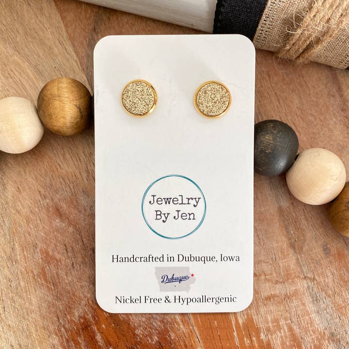 Stud Earrings: Fine Glitter Gold for wholesale by Jewelry By Jen