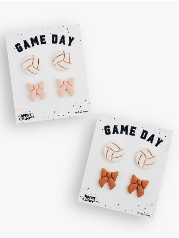 Volleyball & Custom Bow Earrings Stud Pack | Sports Earrings for wholesale by Happy Cutter Co