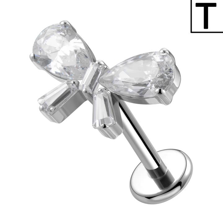 Titanium Labret Piercing with Bow Knot and Crystals for wholesale by Awaken