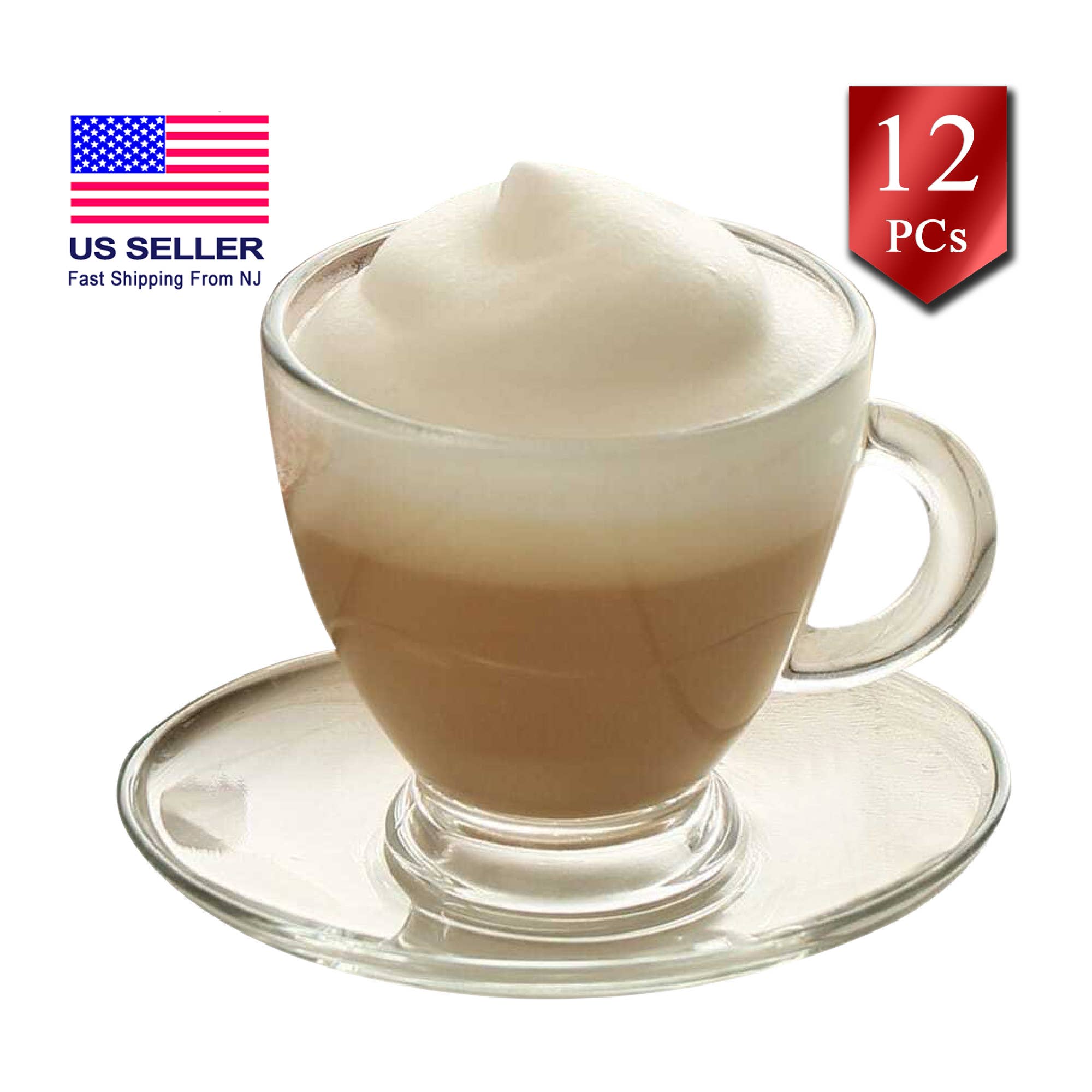 Hakan – Großhandel Tee-/Kaffeetasse – Glas Kaffee Teetassen mit Untertassen 6er Set (12 Stück), 7,6 oz7