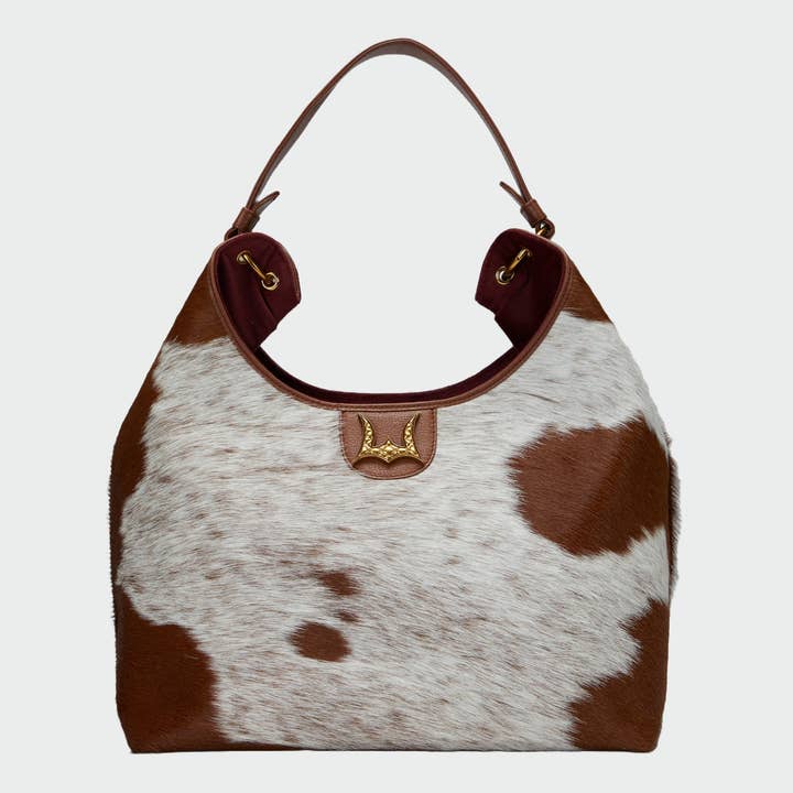 Loyal West Grote Tas - In Bruin & Wit Koeienhuid & Kalfsleer voor wholesale door Myra Bag